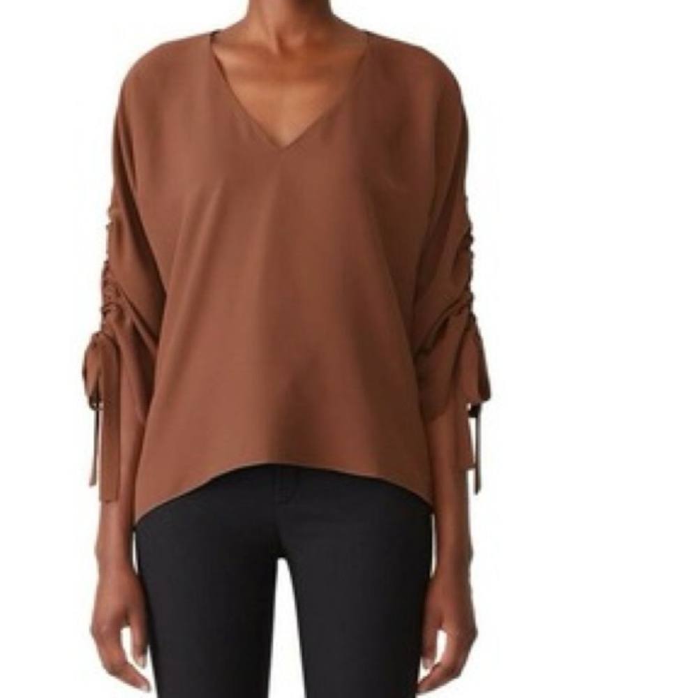 Amanda uprichard brown cinched sleeve blouse size XS/S